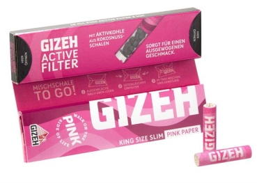 Gizeh PINK King Size Slim Papers + Aktivkohlefilter